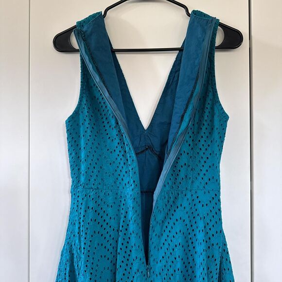 Vintage Blue Prairie Dress Country Cottage Eyelet Lace V Neck Maxi Dress Small - Picture 5 of 6